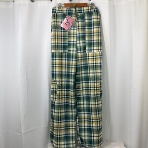 New Girl Order Plaid Pajama Bottoms - Green/Cream/Yellow Plaid, Sz 6
